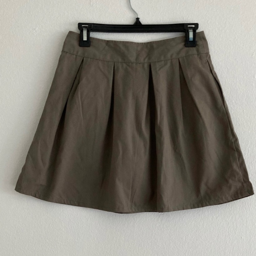 Preppy Style Pleated Mini Skirt, Brown